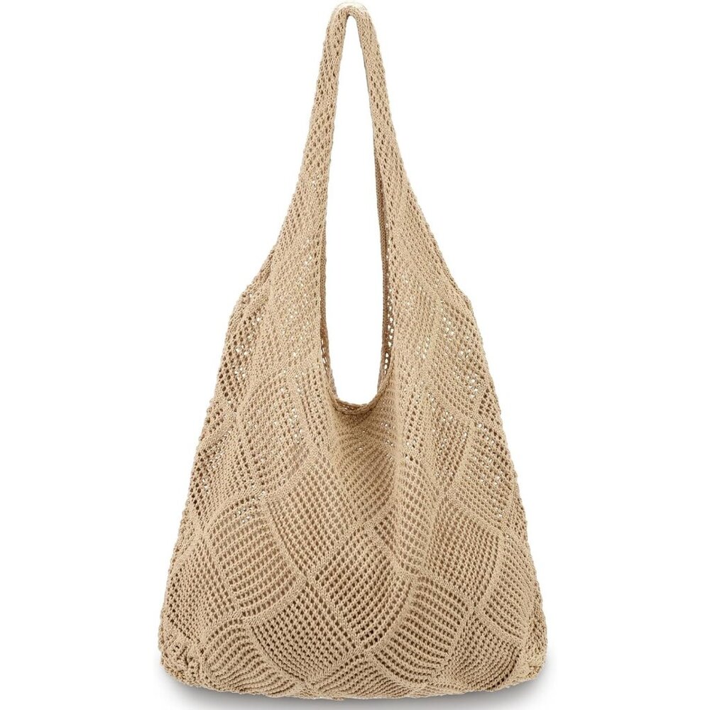 Women's Khaki Crochet Aesthetic Summer Beach Tote Bag